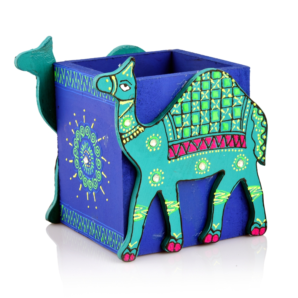 Handcrafted Wooden Camel Motif Pen Stand